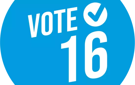 Das Logo des Volksbegehrens Vote 16.
